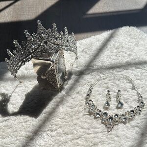 Silver Crystal Tiara and Necklace Set - Elegant Bridal and Quince Accessories